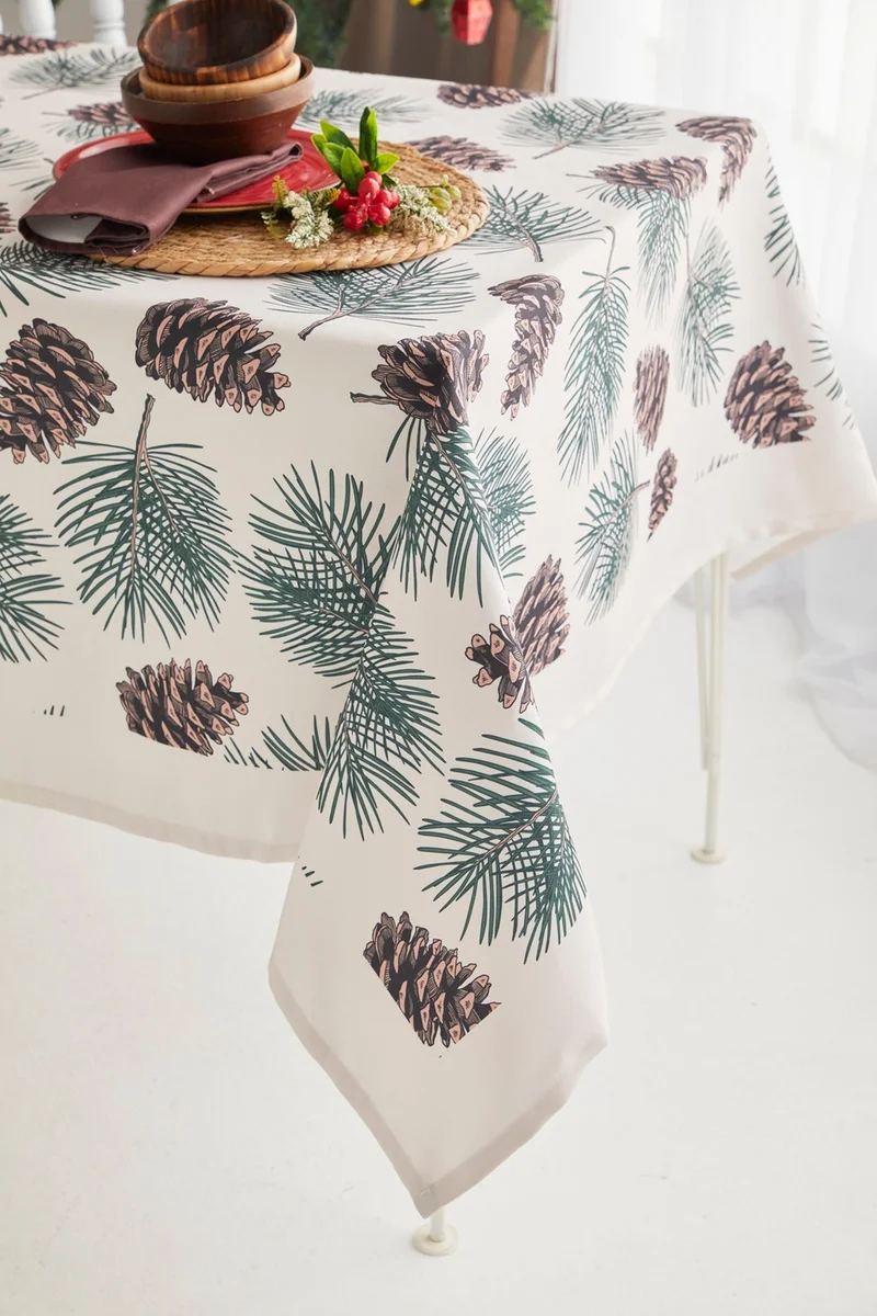Ays Home Brown Pine Cone Pattern New Year Dining Table Cloth