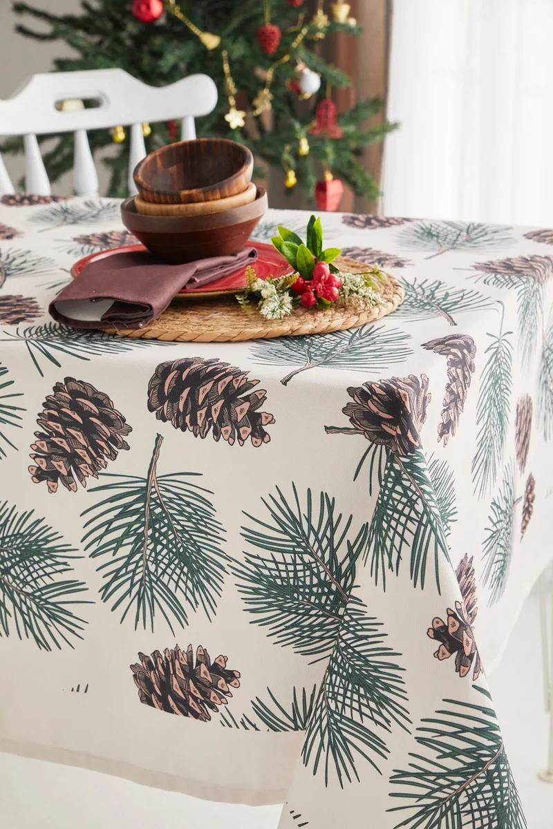 Ays Home Brown Pine Cone Pattern New Year Dining Table Cloth
