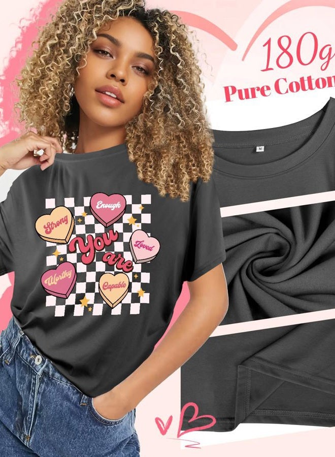 JMHACHY Holiday T-Shirt for Women - Valentine's Day Funny Graphic Tee Crewneck Sleeve Top Print Tops, Pink Checkered Heart, L - Image 3