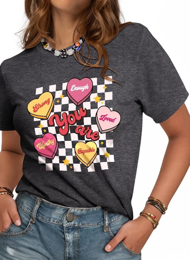 JMHACHY Holiday T-Shirt for Women - Valentine's Day Funny Graphic Tee Crewneck Sleeve Top Print Tops, Pink Checkered Heart, L - Image 1