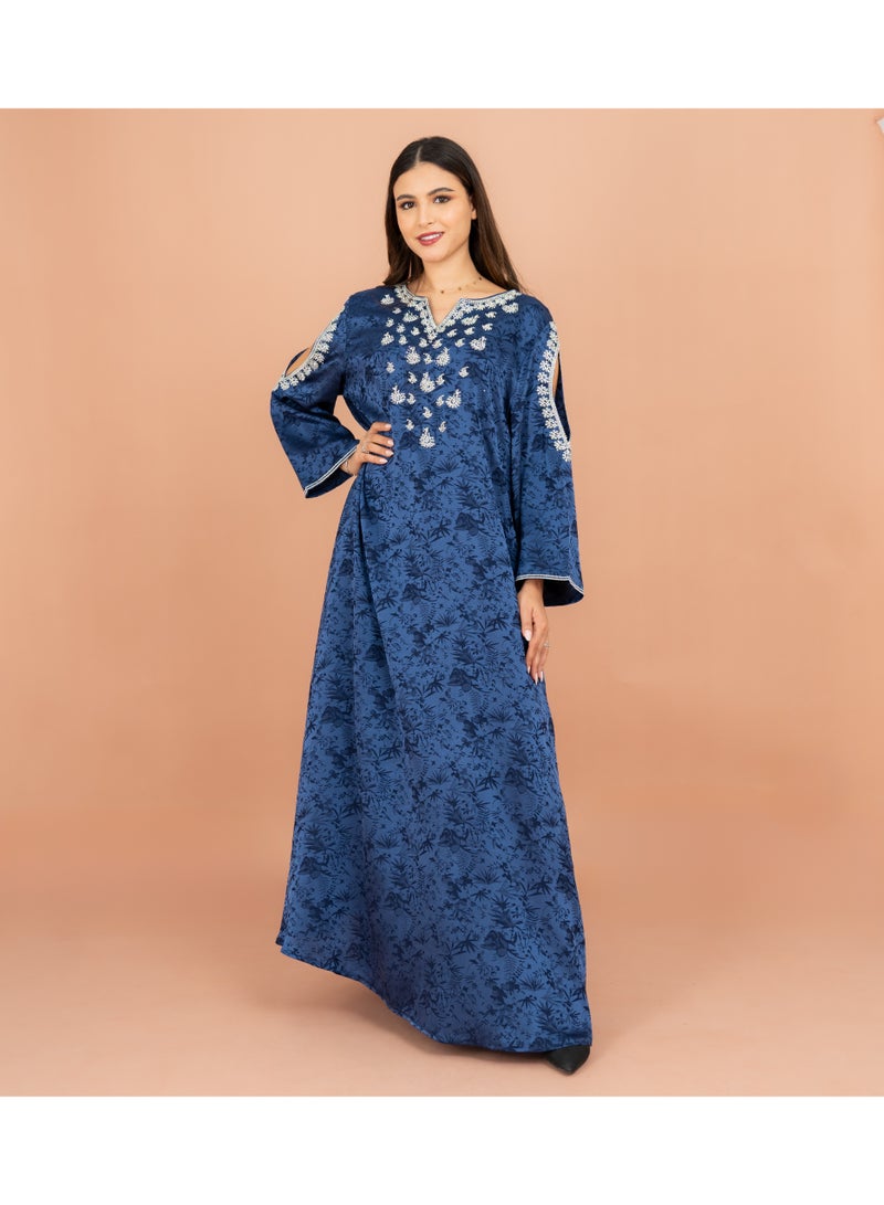 IKKXA Classic Printed Jalabiya Cold Shoulder Crystal Designs - Image 1