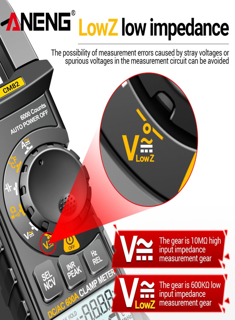 ANENG CM82 مقياس المشبك الرقمي 6000 عد True RMS NCV مقياس عالمي 600V جهد DC/AC 600A تيار DC/AC مقياس متعدد رقمي من نوع المشبك اختبار تلقائي متكامل مقياس تيار المشبك الذكي - Image 5