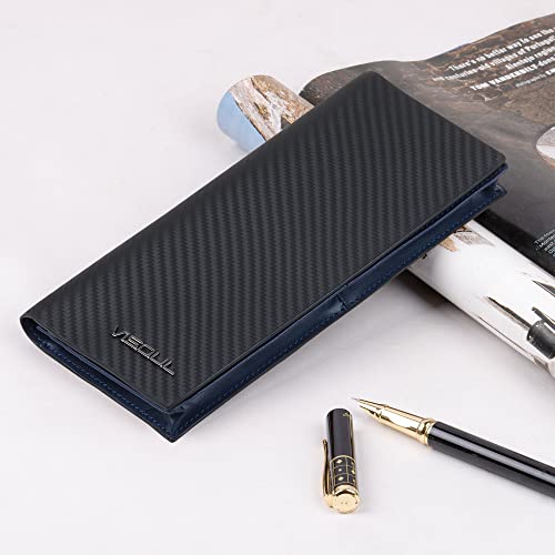 VISOUL Leather Checkbook Cover Wallet for Men with RFID Blocking, Mens Long Bifold Cash Tall Wallet with 11 Credit Card Slots 1 ID Window (Black+Blue) - Image 5