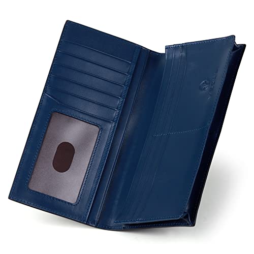 VISOUL Leather Checkbook Cover Wallet for Men with RFID Blocking, Mens Long Bifold Cash Tall Wallet with 11 Credit Card Slots 1 ID Window (Black+Blue) - Image 2