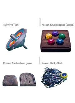 Chase Up Korean Traditional Gonggi Game Set -Jacks & 5 Stones & spinning tops, hacky sack, and tombstones, Portable Pocket-Sized Case, Classic Korean Folk Game for Family, Travel, and Party Fun, Perfect for Kids & Adults, Catching Stones Pebbles, Fun Traditional Play Game  - Image 4