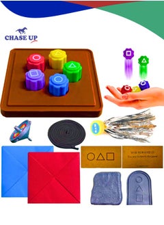 Chase Up Korean Traditional Gonggi Game Set -Jacks & 5 Stones & spinning tops, hacky sack, and tombstones, Portable Pocket-Sized Case, Classic Korean Folk Game for Family, Travel, and Party Fun, Perfect for Kids & Adults, Catching Stones Pebbles, Fun Traditional Play Game  - Image 1