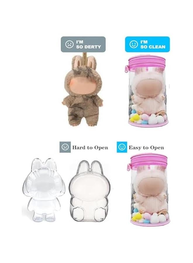 Arabest Round Can Pink Clear Protective Case Cover with Keychain,Colorful Bubble for 17cm Accessories PVC Transparent Display Protect Bag/Box for Standing/Sitting figure (Not Include Doll)  - Image 2