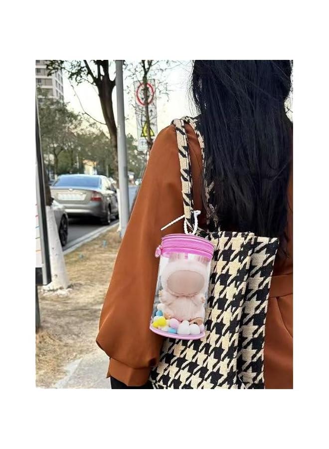 Arabest Round Can Pink Clear Protective Case Cover with Keychain,Colorful Bubble for 17cm Accessories PVC Transparent Display Protect Bag/Box for Standing/Sitting figure (Not Include Doll)  - Image 3