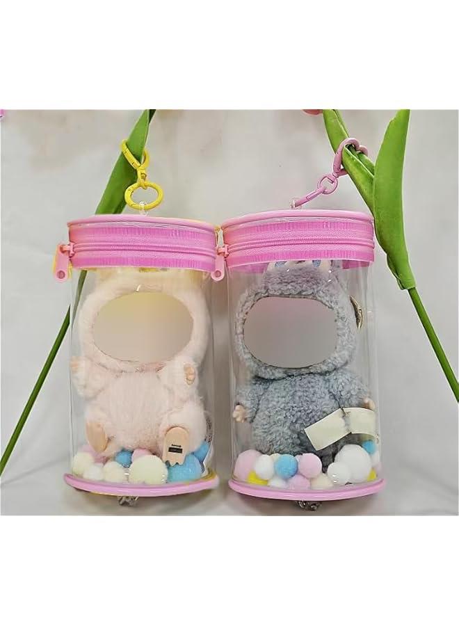 Arabest Round Can Pink Clear Protective Case Cover with Keychain,Colorful Bubble for 17cm Accessories PVC Transparent Display Protect Bag/Box for Standing/Sitting figure (Not Include Doll)  - Image 4
