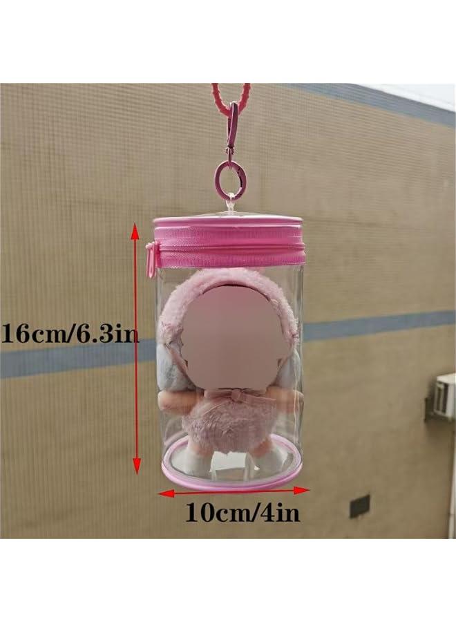 Arabest Round Can Pink Clear Protective Case Cover with Keychain,Colorful Bubble for 17cm Accessories PVC Transparent Display Protect Bag/Box for Standing/Sitting figure (Not Include Doll)  - Image 5