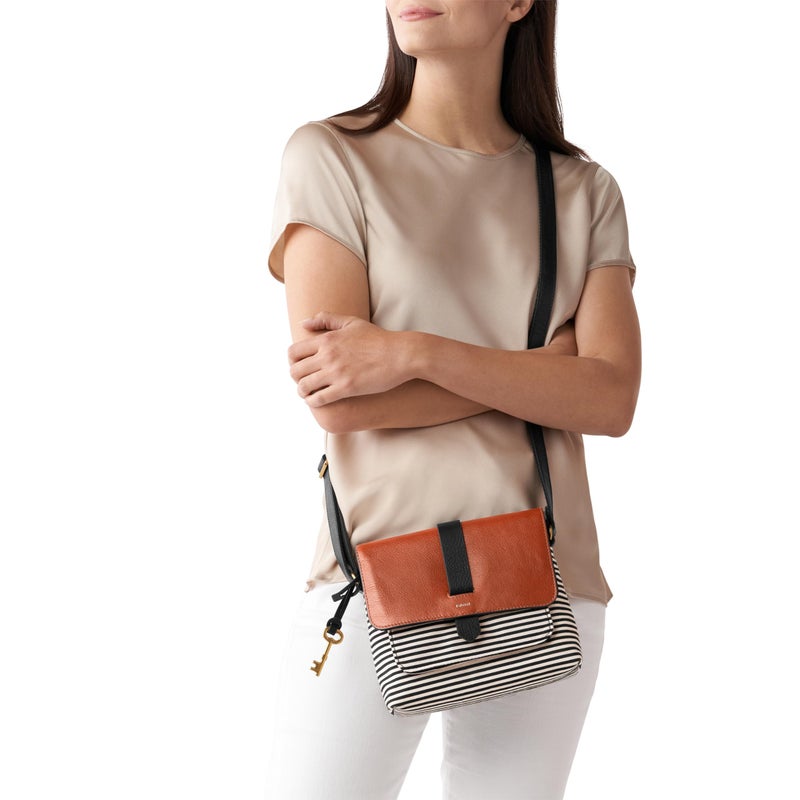 Fossil Women's Kinley Leather & Fabric Small Crossbody Purse Handbag, Black Stripe (Model: ZB7226080) - Image 5