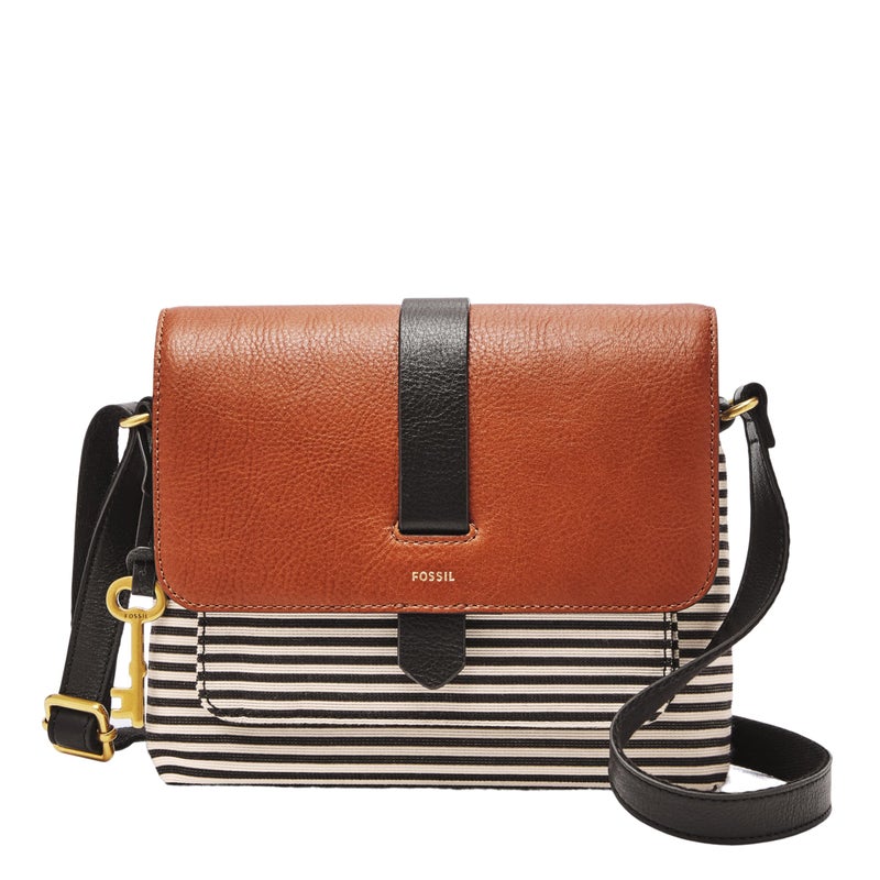 Fossil Women's Kinley Leather & Fabric Small Crossbody Purse Handbag, Black Stripe (Model: ZB7226080) - Image 1