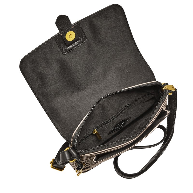 Fossil Women's Kinley Leather & Fabric Small Crossbody Purse Handbag, Black Stripe (Model: ZB7226080) - Image 2
