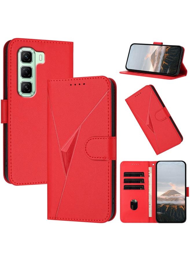 زبون - جراب جلدي لهاتف Infinix Hot 50 4G بنمط مثلث ومشبك (أحمر) - Image 1