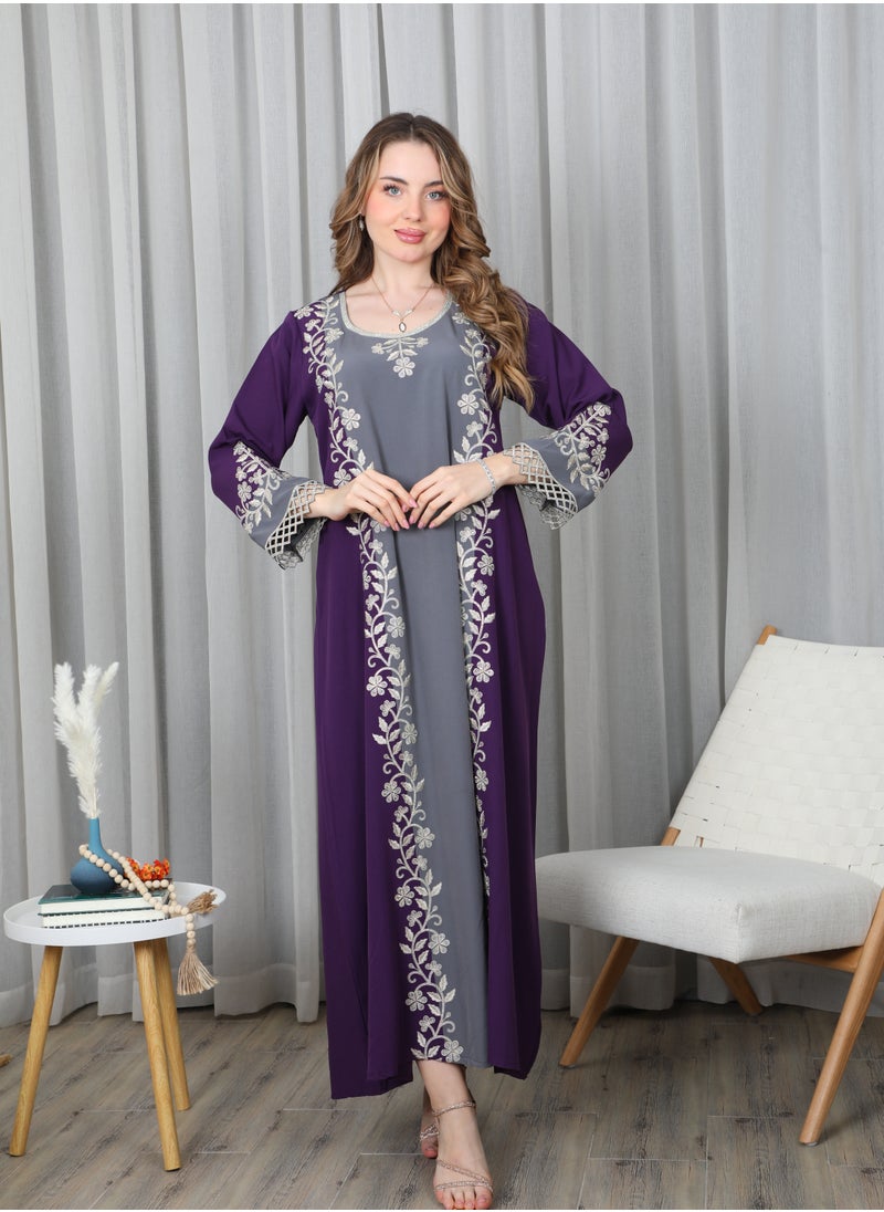 Bint Al Bilad Bint Al Bilad Women's Summer Long Luxury Jalabiya | Full-Length Kaftan Dress for Ramadan, Eid Ul Fitr, Wedding, Special Occasions | Embroidered Saudi Abaya | Modest Islamic Clothing  - Image 1