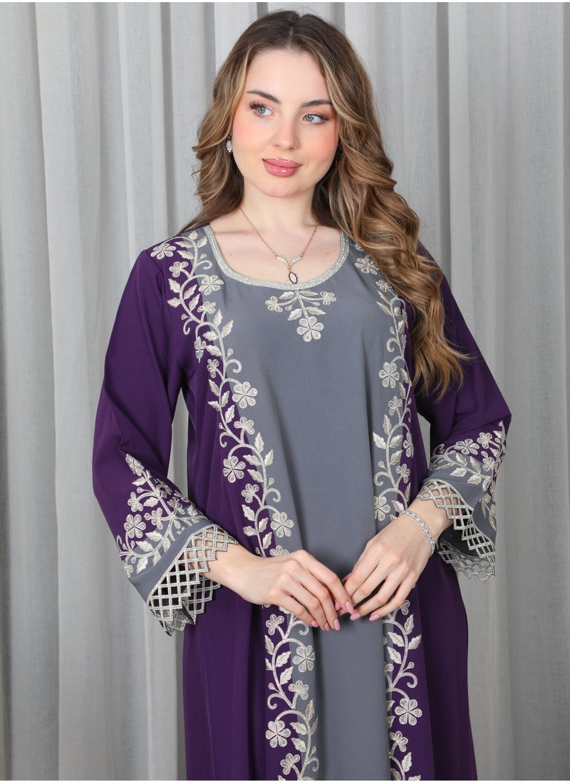 Bint Al Bilad Bint Al Bilad Women's Summer Long Luxury Jalabiya | Full-Length Kaftan Dress for Ramadan, Eid Ul Fitr, Wedding, Special Occasions | Embroidered Saudi Abaya | Modest Islamic Clothing  - Image 2