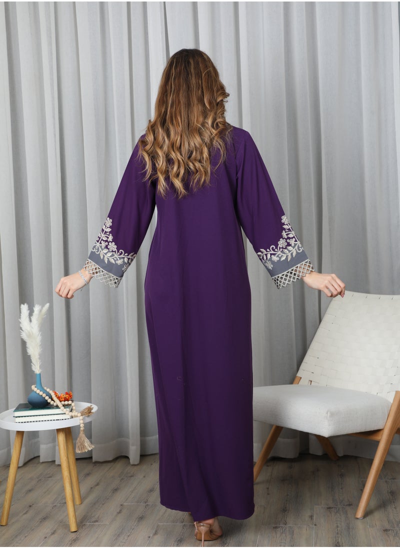 Bint Al Bilad Bint Al Bilad Women's Summer Long Luxury Jalabiya | Full-Length Kaftan Dress for Ramadan, Eid Ul Fitr, Wedding, Special Occasions | Embroidered Saudi Abaya | Modest Islamic Clothing  - Image 3