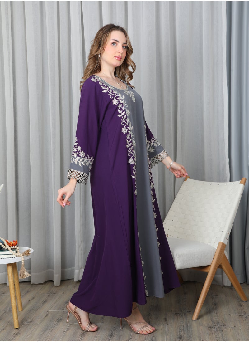 Bint Al Bilad Bint Al Bilad Women's Summer Long Luxury Jalabiya | Full-Length Kaftan Dress for Ramadan, Eid Ul Fitr, Wedding, Special Occasions | Embroidered Saudi Abaya | Modest Islamic Clothing  - Image 5