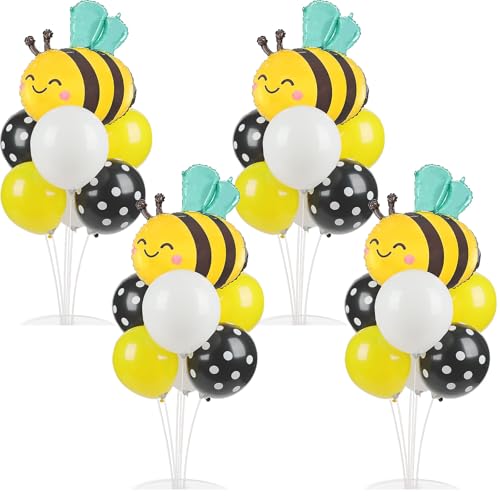 Naozinebi 4 مجموعات من بالونات حفلة استقبال مولود جديد على شكل نحلة مع بالونات فويل على شكل نحلة صفراء وسوداء وبيضاء مركز بالونات للحفلات على الطاولات لكشف جنس المولود وديكورات عيد ميلاد CanBee الحلوة - Image 1