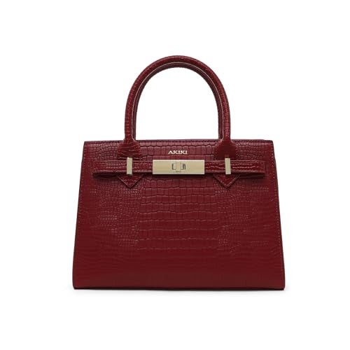Akiki London Women's Kensington Medium Satchel Handbag|Croco Texture|Front and Back Slip Pocket|Buckle Strap Closure|Metal Finish|Premium Handbag for Women - Image 1