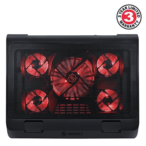 ENHANCE Gaming Laptop Cooling Pad Stand with LED Cooler Fans , Adjustable Height , & Dual USB Port for 17 inch Laptops - 5 Ultra Quiet High Performance Fans 2630 RPM & Built-In Bumpers - Red - Image 2