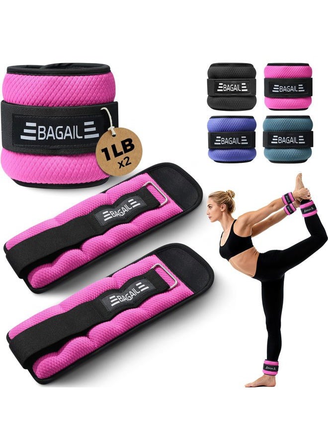 BAGAIL Ankle and Wrist Weights for Women & Men, 1 Pair 1/2/4/6/8/10 LBS Leg Weight with Sleek Design & Secure Fit, Arm Weighted Set for Walking, Running, Home Fitness & Physical Therapy - 2lb, Pink - Image 1