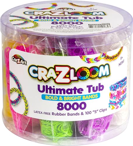 CrazArt Cra Z Art CraZLoom Ultimate Tub 8000 Latex Free Rubber Bands and 100 S Clips for Making Crafts in Bold and Bright Colors multi - Image 1