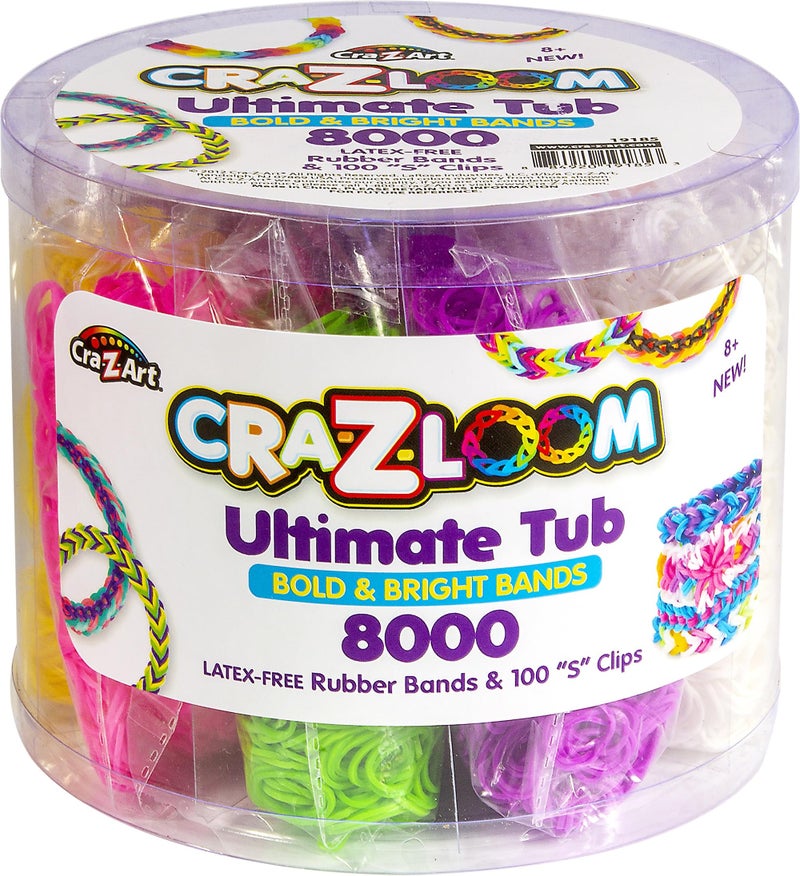 CrazArt Cra Z Art CraZLoom Ultimate Tub 8000 Latex Free Rubber Bands and 100 S Clips for Making Crafts in Bold and Bright Colors multi - Image 2