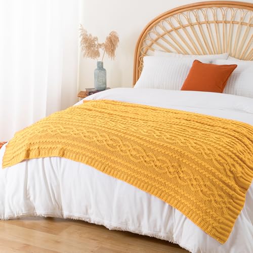 Battilo Mustard Yellow Throw Blanket 51"x67" Chenille Knitted Throw Blanket for Couch, Gold Throw Blankets for Home Decor, Summer Fall Decor Blanket - Image 4