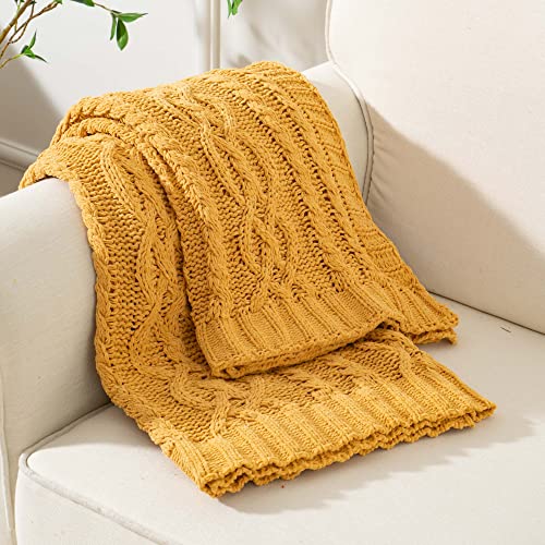 Battilo Mustard Yellow Throw Blanket 51"x67" Chenille Knitted Throw Blanket for Couch, Gold Throw Blankets for Home Decor, Summer Fall Decor Blanket - Image 3