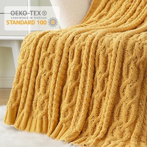Battilo Mustard Yellow Throw Blanket 51"x67" Chenille Knitted Throw Blanket for Couch, Gold Throw Blankets for Home Decor, Summer Fall Decor Blanket - Image 5