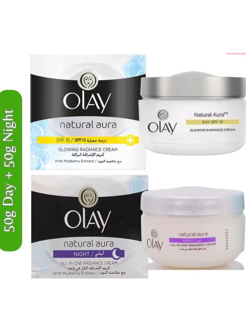 Olay Pack Of 2 Natural Day And Night Cream SPF15 50g - Image 1