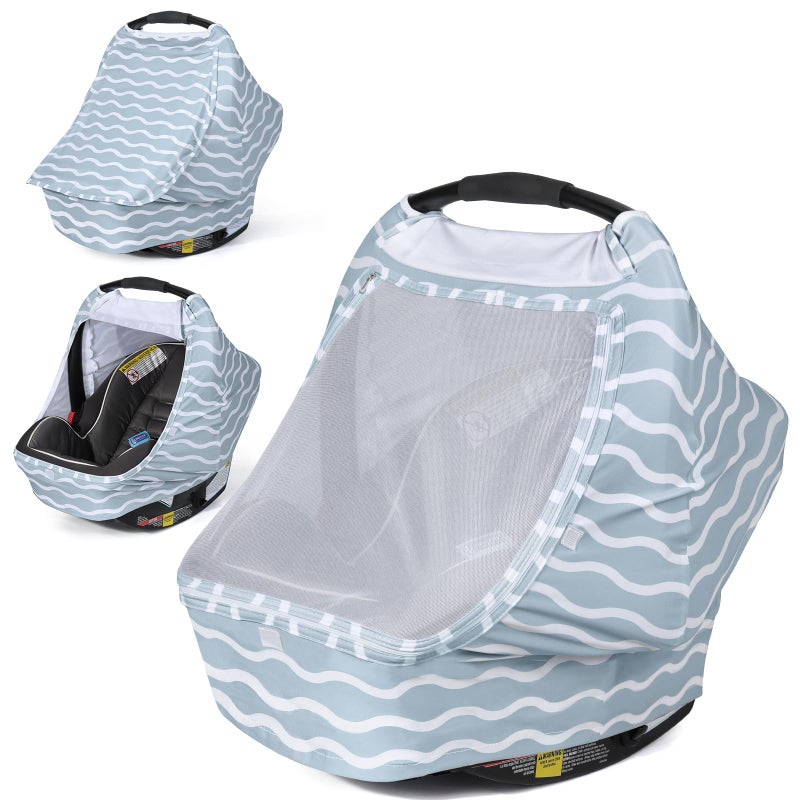 Orzbow Baby Car Seat Cover, Breathable Car Seat Canopy for Girls Boys with Mesh Window, Lightweight Baby Carrier Cover for Wind, Dust, Sun and Insects Protection, Universal Fit, Gray - Image 1
