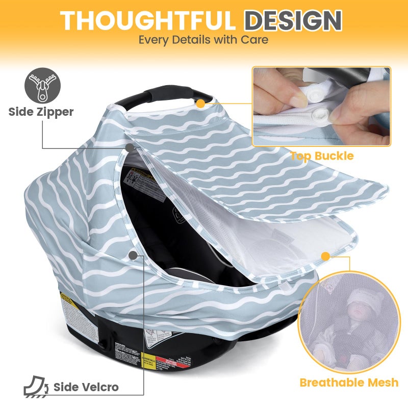 Orzbow Baby Car Seat Cover, Breathable Car Seat Canopy for Girls Boys with Mesh Window, Lightweight Baby Carrier Cover for Wind, Dust, Sun and Insects Protection, Universal Fit, Gray - Image 3