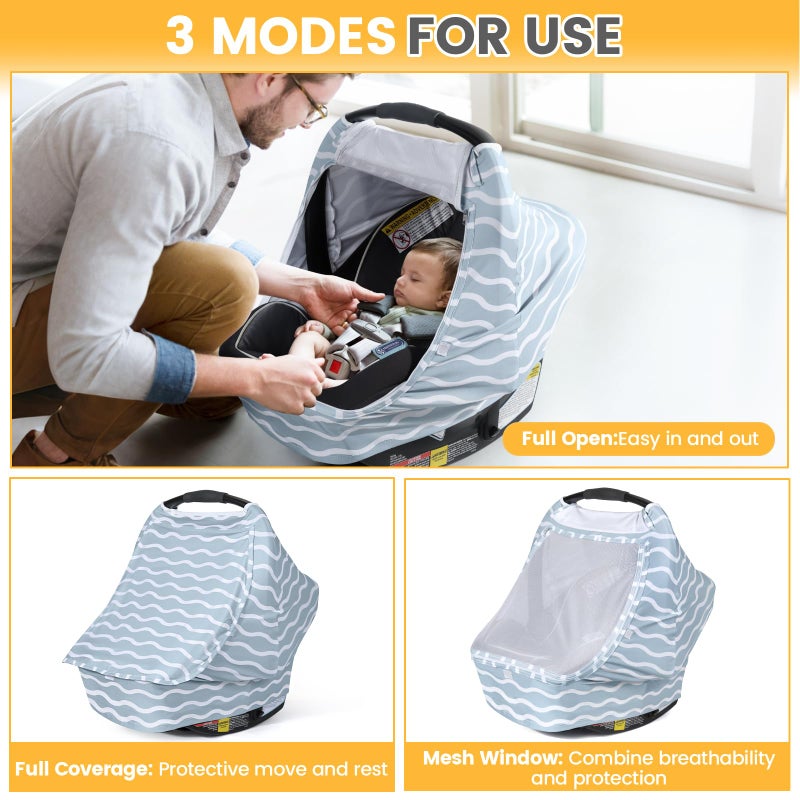 Orzbow Baby Car Seat Cover, Breathable Car Seat Canopy for Girls Boys with Mesh Window, Lightweight Baby Carrier Cover for Wind, Dust, Sun and Insects Protection, Universal Fit, Gray - Image 5
