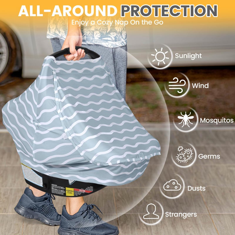 Orzbow Baby Car Seat Cover, Breathable Car Seat Canopy for Girls Boys with Mesh Window, Lightweight Baby Carrier Cover for Wind, Dust, Sun and Insects Protection, Universal Fit, Gray - Image 4