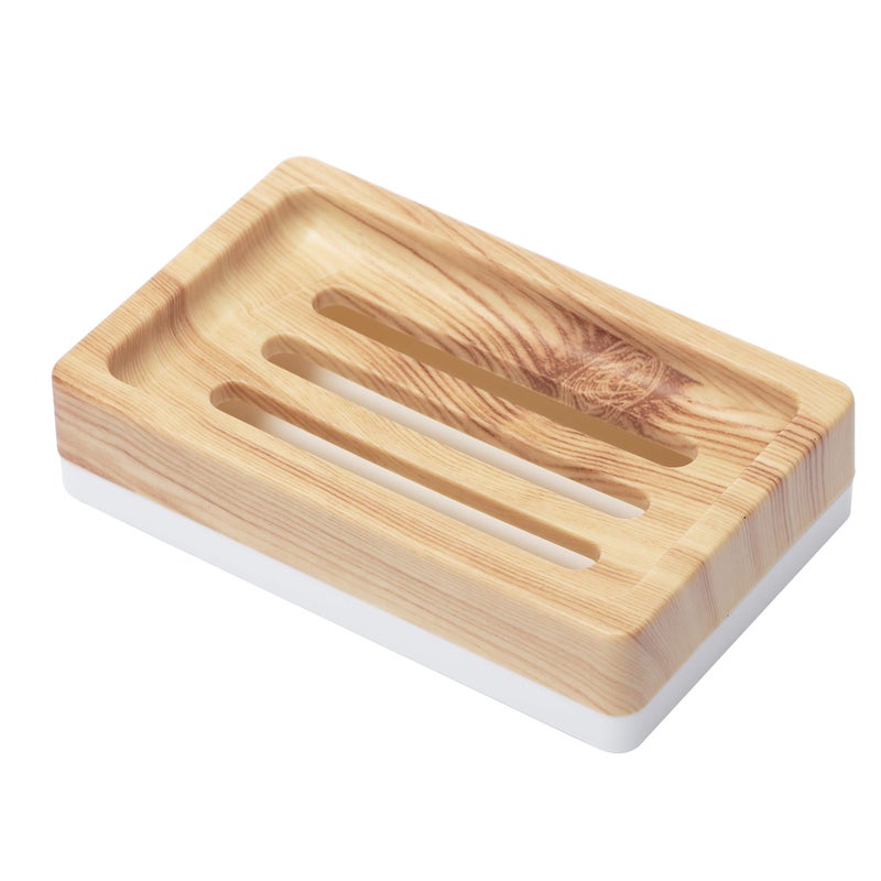 UVIVIU Plastic Soap DishContainers Keeps Soap DryEasy CleaningDrainWood Pattern