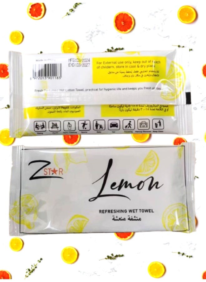 Z Star Lemon Refreshing Wet Towel 20 Pcs- Individually Wrapped, Soft & Absorbent, Travel-Friendly, Lemon Scented Towels for All Skin Types" - Image 4