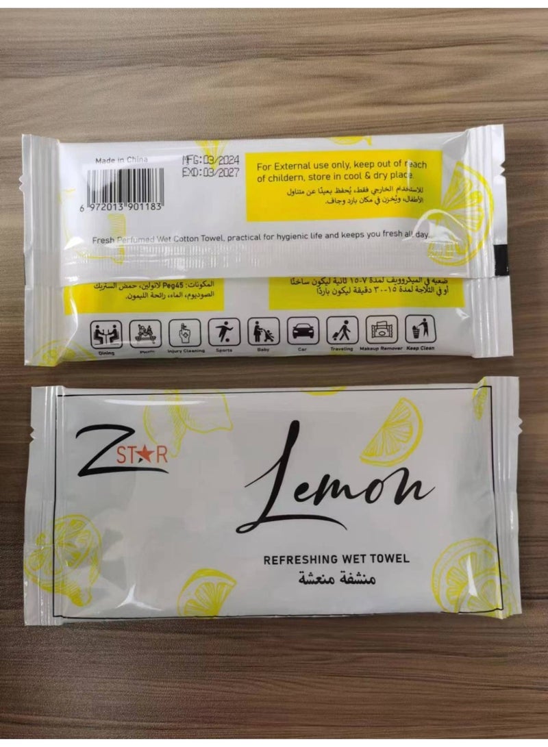 Z Star Lemon Refreshing Wet Towel 20 Pcs- Individually Wrapped, Soft & Absorbent, Travel-Friendly, Lemon Scented Towels for All Skin Types" - Image 2