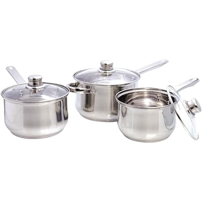 Buckingham 3Piece Deep Saucepan Set Induction Compatible Stainless Steel Cookware Pan Pot Set Premium Quality Silver - Image 1