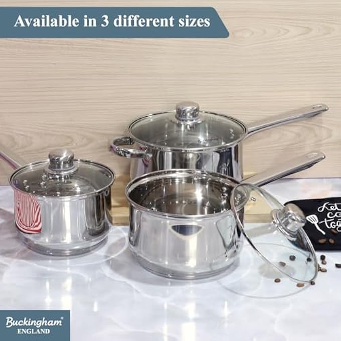 Buckingham 3Piece Deep Saucepan Set Induction Compatible Stainless Steel Cookware Pan Pot Set Premium Quality Silver - Image 4