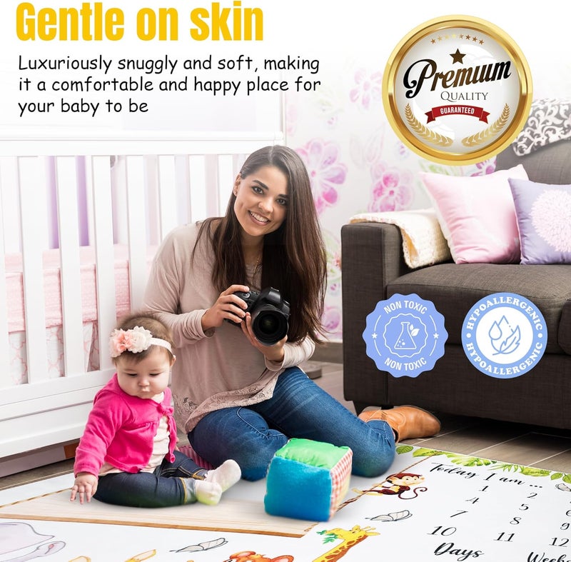AJS Tots Baby Monthly Milestone Blanket for Boy or Girl Gender Neutral Gift for Babies Shower First Year Baby Growth Blanket Photo Banner for Pictures Includes Soft Flannel Wrinkle Free 60x40 - Image 3