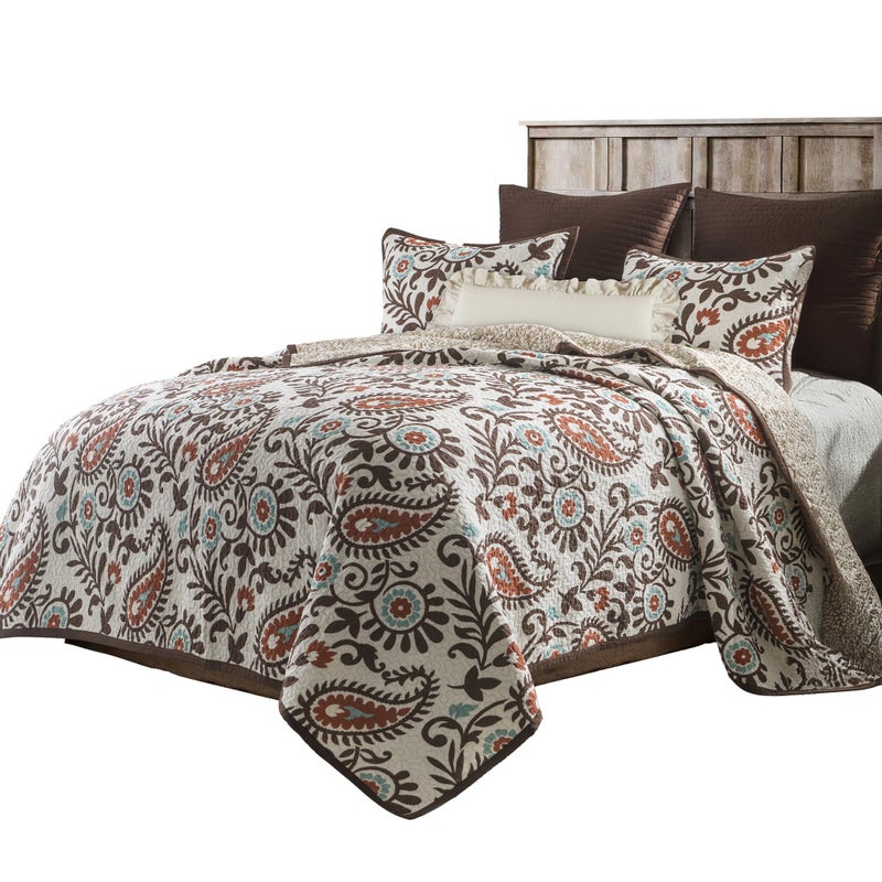 Paseo Road H HIEND ACCENTS Paseo Road Rebecca 3 Piece Quilt Set with Pillow Shams Super King Cotton Reversible Luxury Bedding Set Paisley Southwestern Farmhouse Style Bed Set 1 Quilt and 2 Pillowcases 