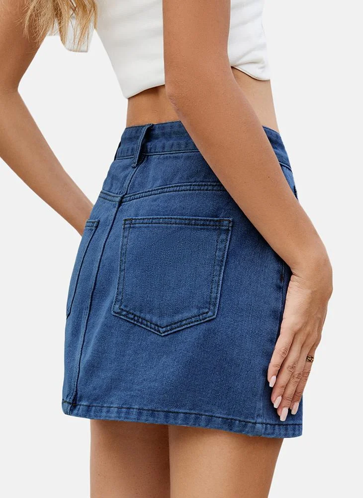 YUNIQEE Blue Mid Rise Plain Mini Skirt