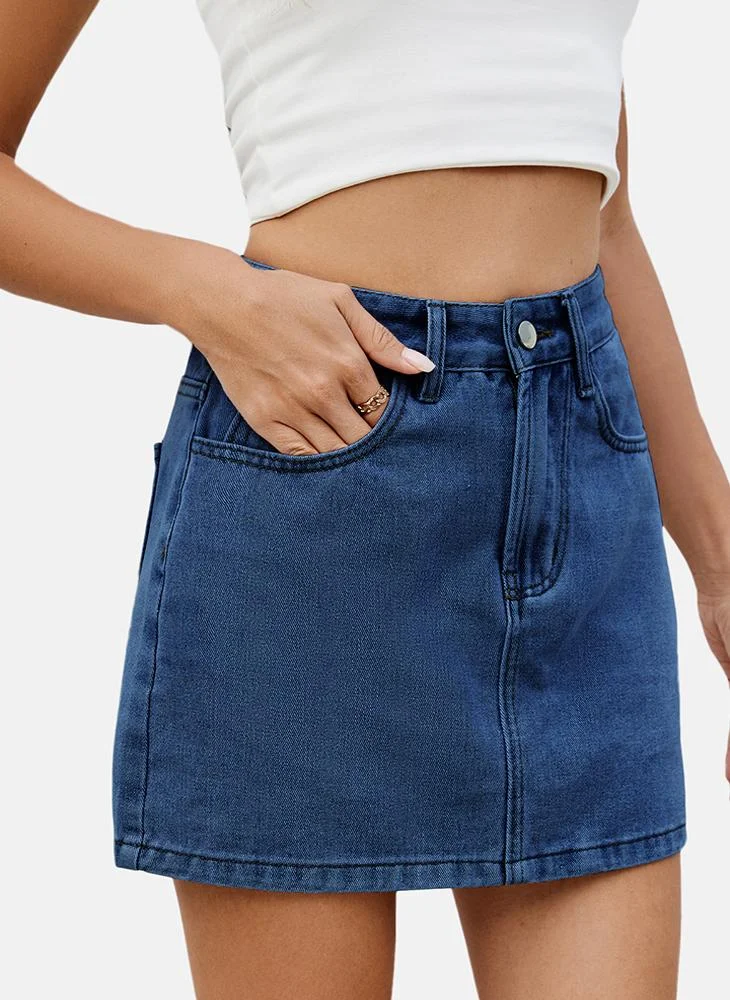 YUNIQEE Blue Mid Rise Plain Mini Skirt