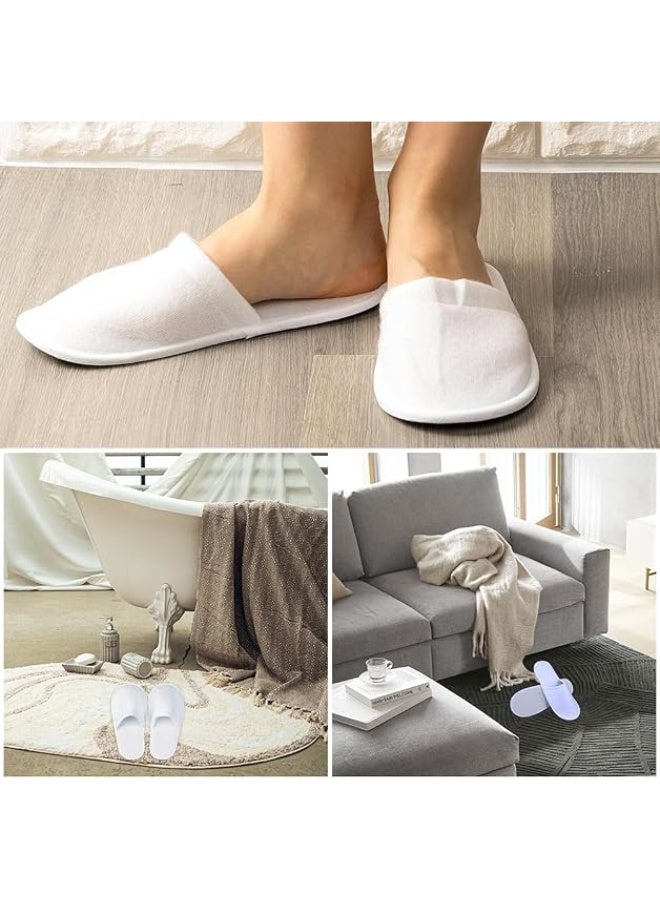 White Closed Toe Terry Disposable Hotel Guest Slippers, Universal Size, 4 Pairs - Image 3