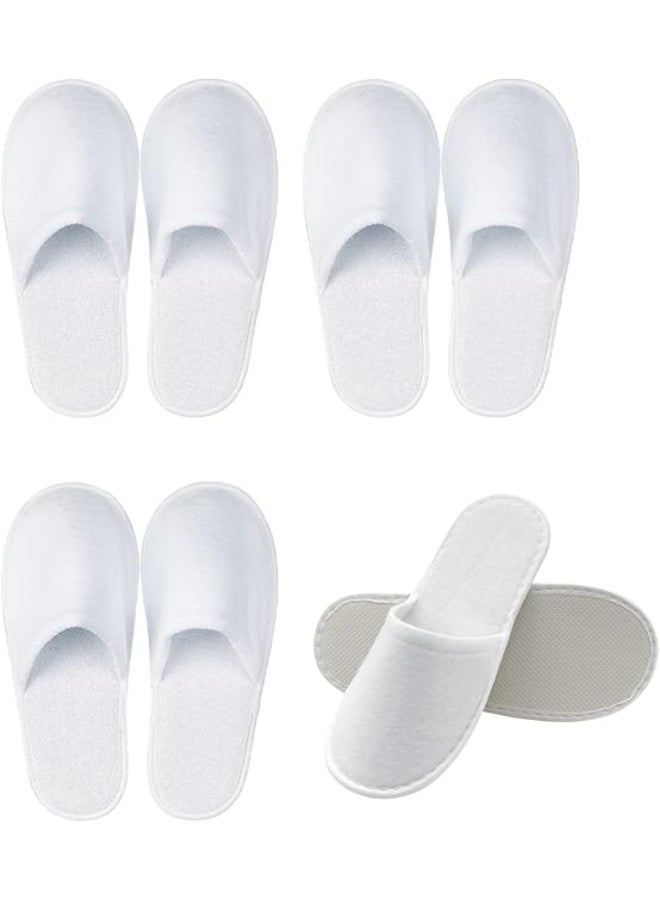White Closed Toe Terry Disposable Hotel Guest Slippers, Universal Size, 4 Pairs - Image 2
