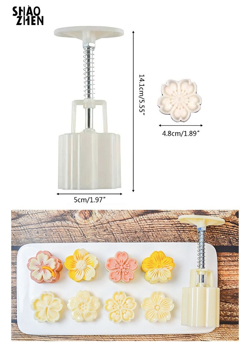SHAOZHEN Moon Cake Mold Set 4pcs 50g Cookie Stamps, Cherry Blossom Floral Mid Autumn Festival DIY Hand Press Cookie Dessert Cutter Pastry Decoration Flower Impressions Tool Mooncake Maker (50g) - Image 2
