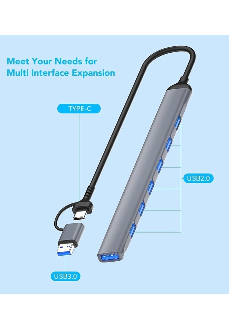 سبون - موزع من النوع سي 7 في 2 USB ب7 منافذ ,منفذين USB 3.0 سرعة نقل البيانات بسرعة 5 جيجابت في الثانيةمتوافق مع ماك بوك برو واير واللابتوب وغيرها من الاجهزة من النوع سي - Image 1