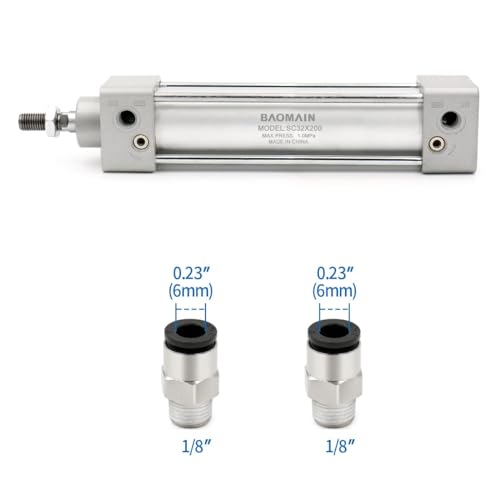 Baomain Pneumatic Air Cylinder SC 32-200,PT 1/8, Bore 1 1/4 inch(32mm), Stroke 8 inch(200mm), Dual Action 1 Mpa,for Industrial Machinery - Image 3